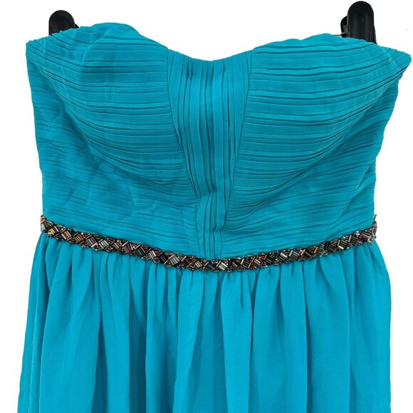 GB Turquoise Strapless Dress Small Beaded Mini Chiffon Feminine Skater Party NEW - Picture 2 of 9